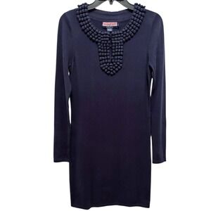 Vineyard‎ Vines Sweater Dress Small S Navy Blue Cotton Cashmere Knit Pompom Trim